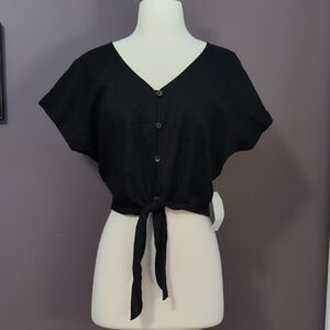 Black Tie-Front V-Neck Crop Top - Women